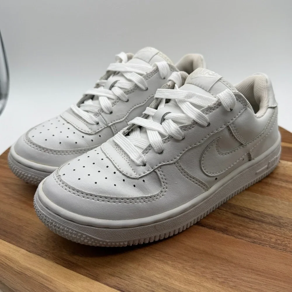 Nike Air Force 1 Low Men's 3Y Women's 4.5‎ Triple White Leather Sneakers 0624